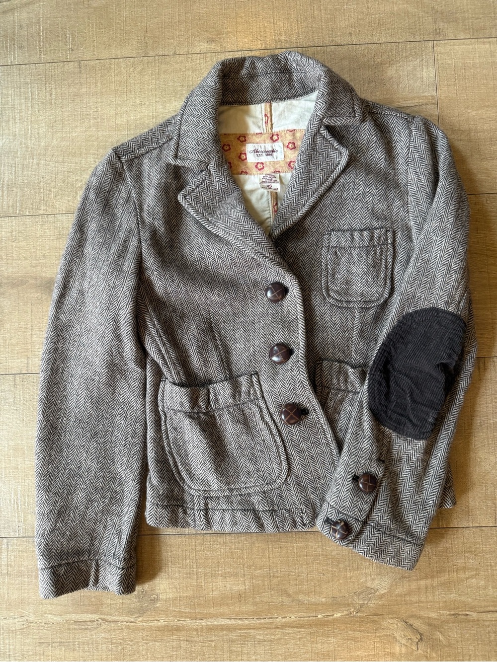 Y2K Abercrombie & Fitch blazer Jacket Brown Herringbone corduroy Trim XS